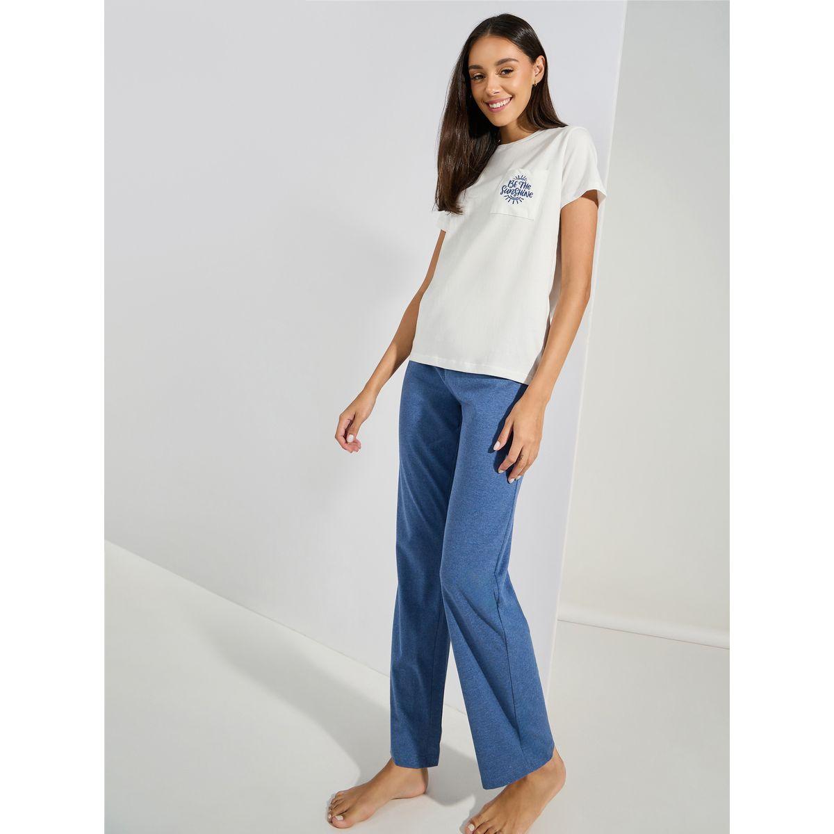 Styli Unwind Cotton Be The Sunshine Embroidered Pocket T-Shirt & Pyjama Set-women-clothing-nightwear-pyjamas-longsets-image-1