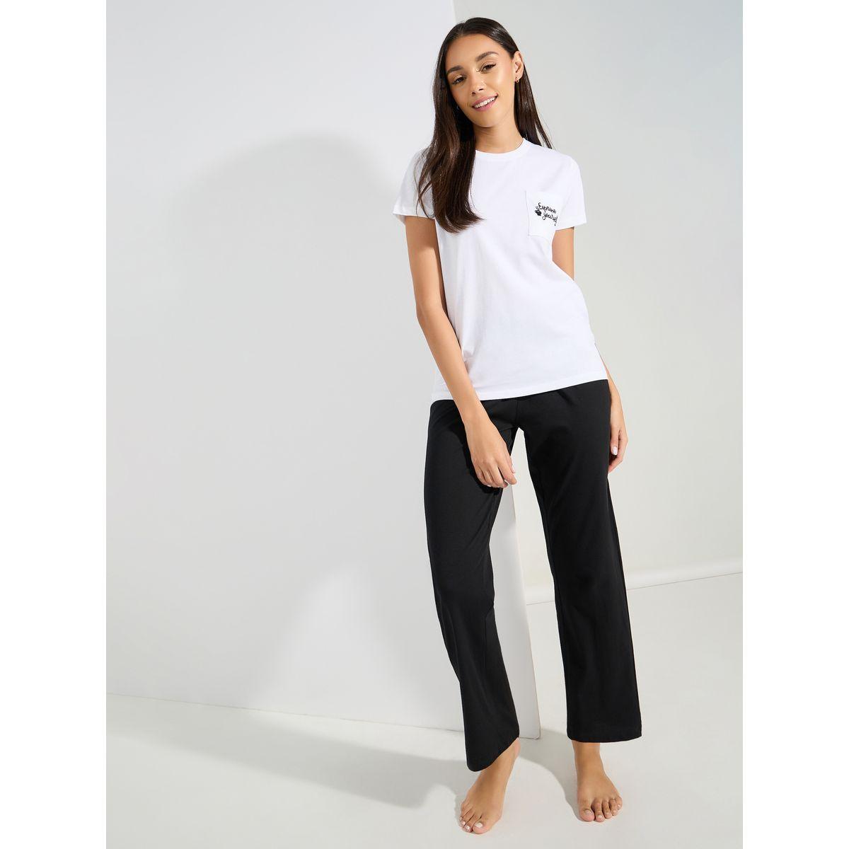 Styli Unwind Cotton Espresso Yourself Embroidered Pocket T-Shirt & Pyjama Set-women-clothing-nightwear-pyjamas-longsets-image-1