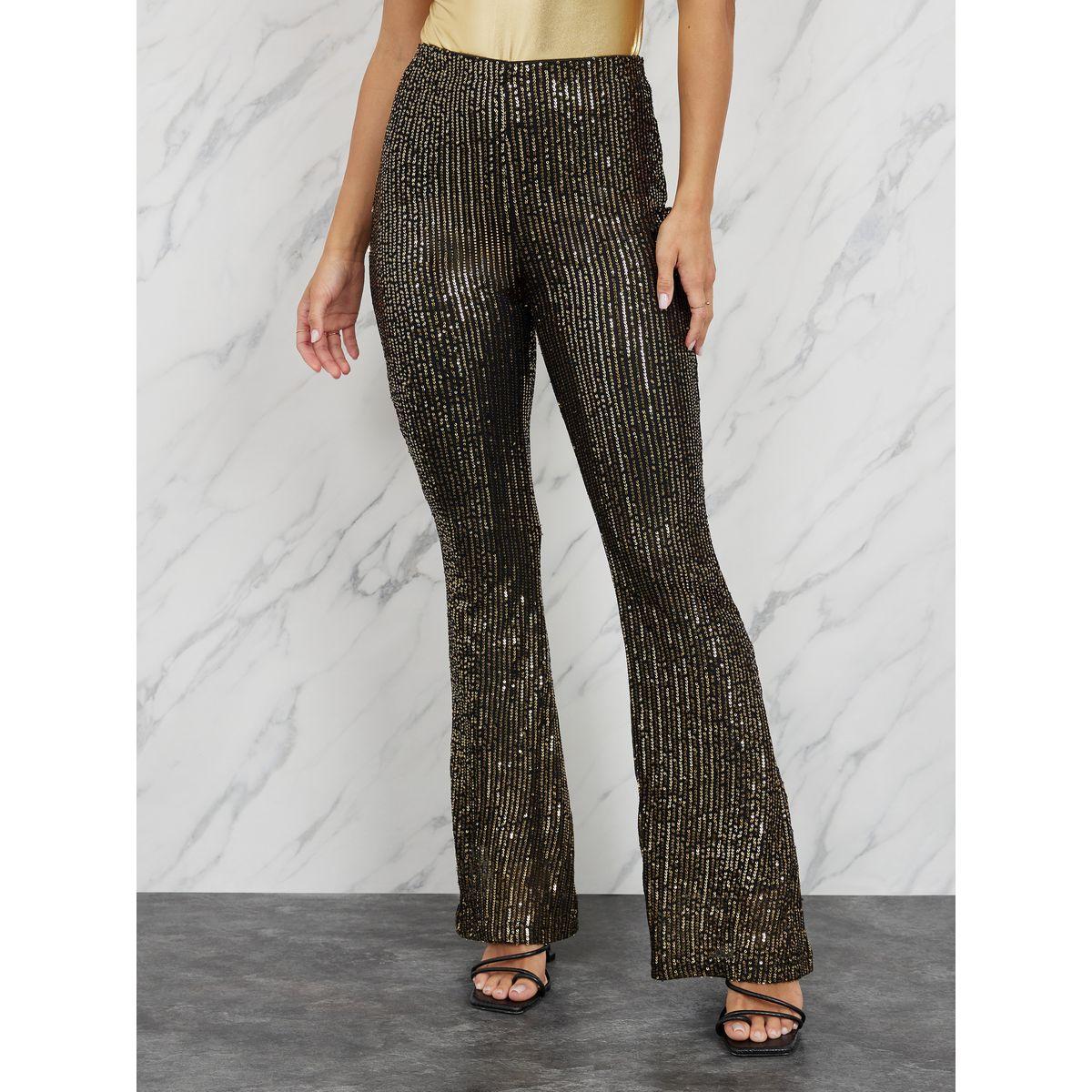 Styli High Rise Sequin Detail Fit and Flare Pants-women-clothing-bottoms-trousers-image-1