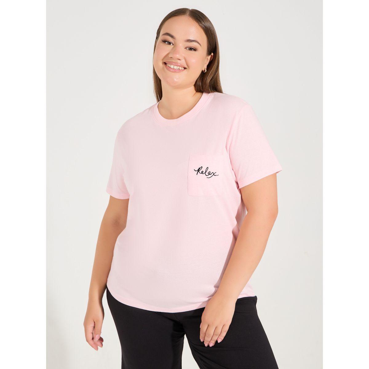 Styli Unwind Plus Size Relax Embroidered Pocket T-Shirt & Pyjama Set-women-clothing-nightwear-pyjamas-longsets-image-2