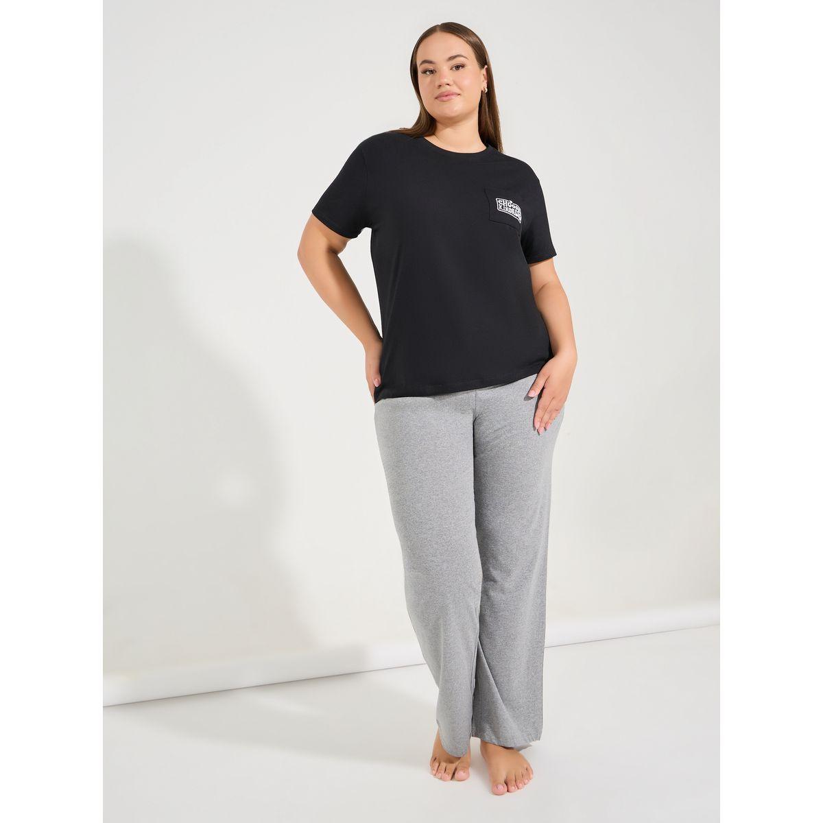 طقم من بنطال بيجاما مع تيشيرت بمقاس كبير وخياطة-women-clothing-nightwear-pyjamas-longsets-image-1