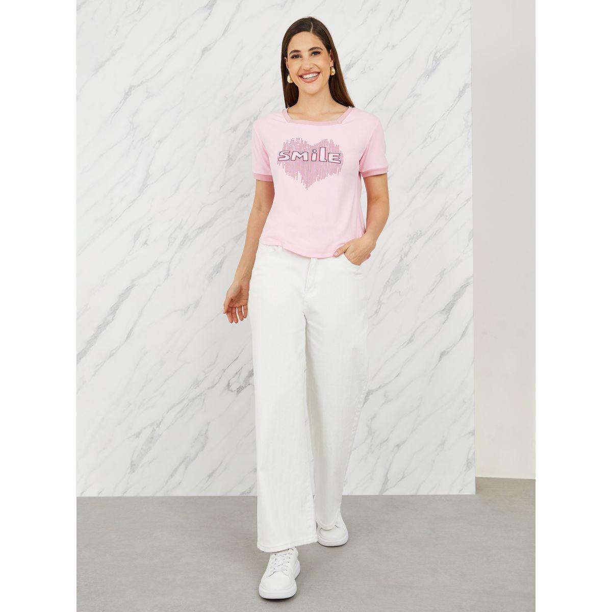 Styli Smile Graphic Print Square Neck Regular Fit T-Shirt-women-clothing-tshirts-image-2