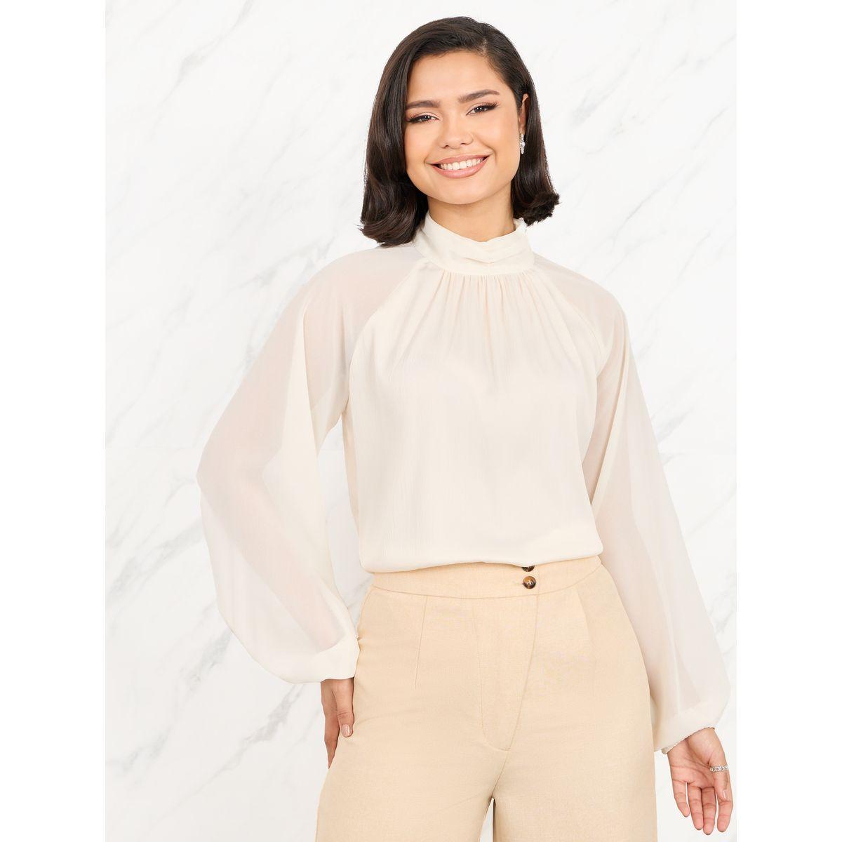 Styli High Neck Gathered Detail Blouse-women-clothing-shirtsandblouses-blouses-image-1