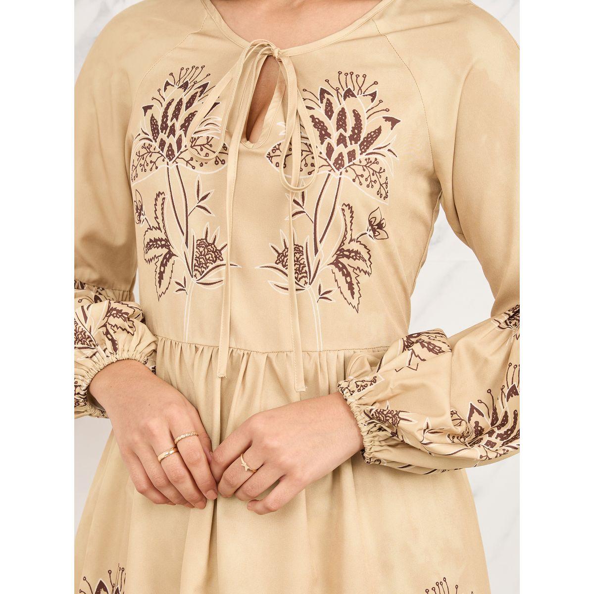 Styli Floral Print Tie Up Neck A-Line Midi Dress-women-clothing-dresses-image-3