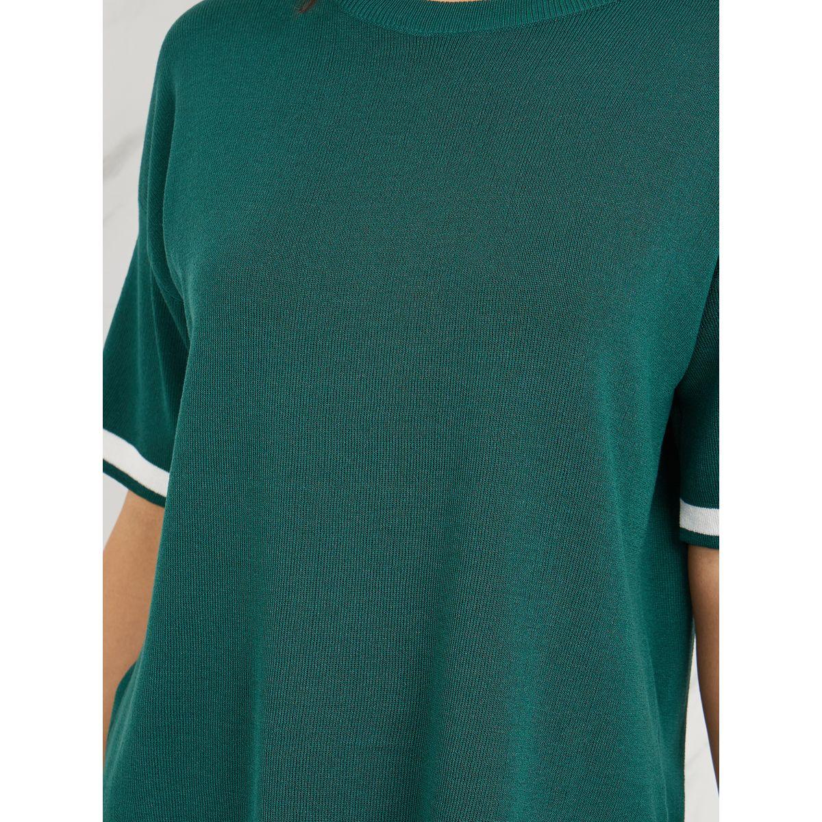 مجموعة من بنطال بارجل مستقيمة مع بلوزة بشق جانبي-women-clothing-coordsets-image-3