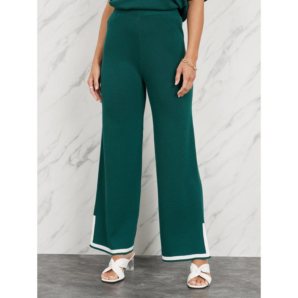 Styli Contrast Tipped Side Slit Detail Knit Blouse and Straight Leg Pant Set-women-clothing-coordsets-image-5