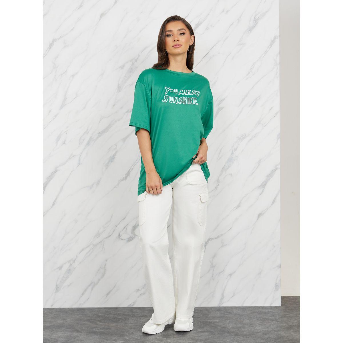 تيشيرت واسع مطبع بطبعة كتابة-women-clothing-tshirts-image-2