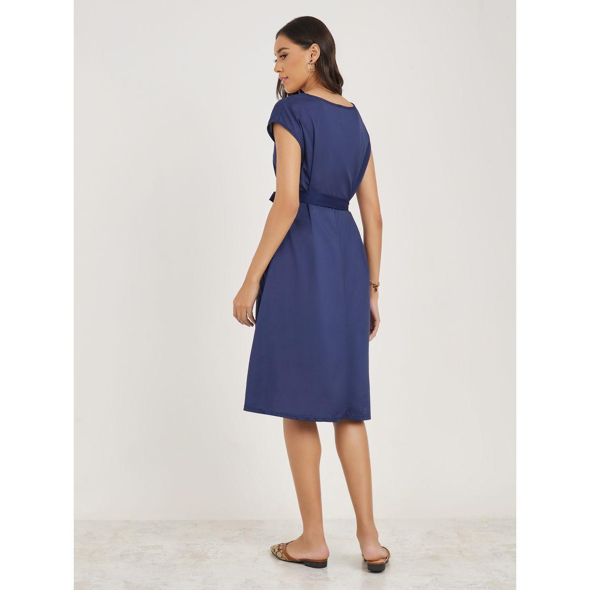 Styli Satin A-Line Midi Dress with Self Tie Up-women-clothing-dresses-image-4
