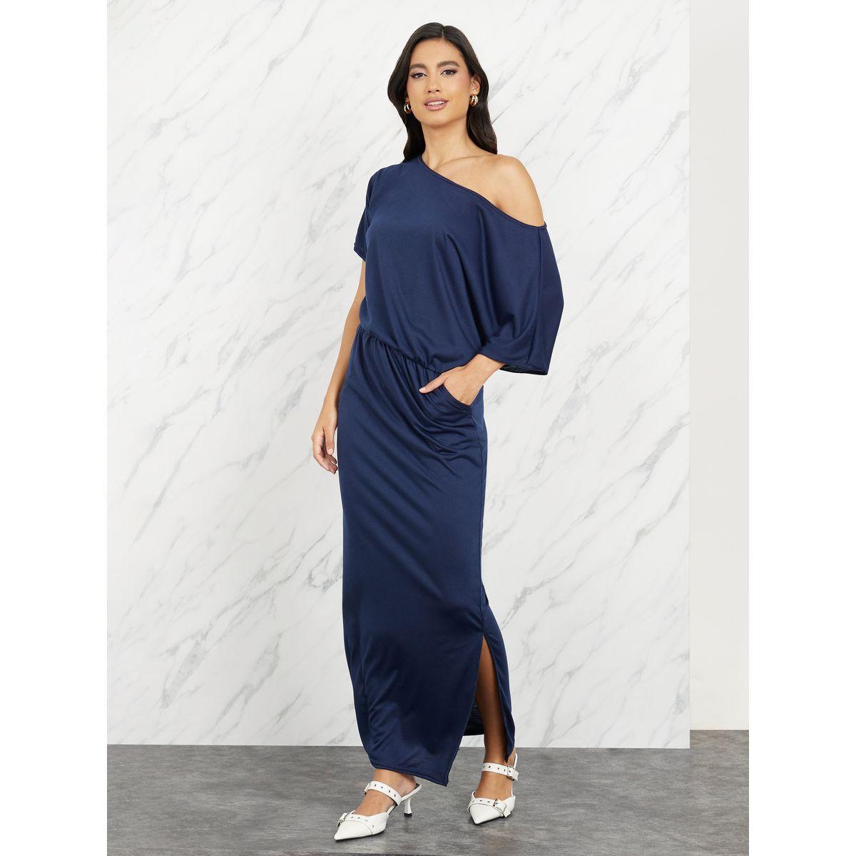 فستان طويل باكتاف مكشوفة وشق جانبي-women-clothing-dresses-image-1