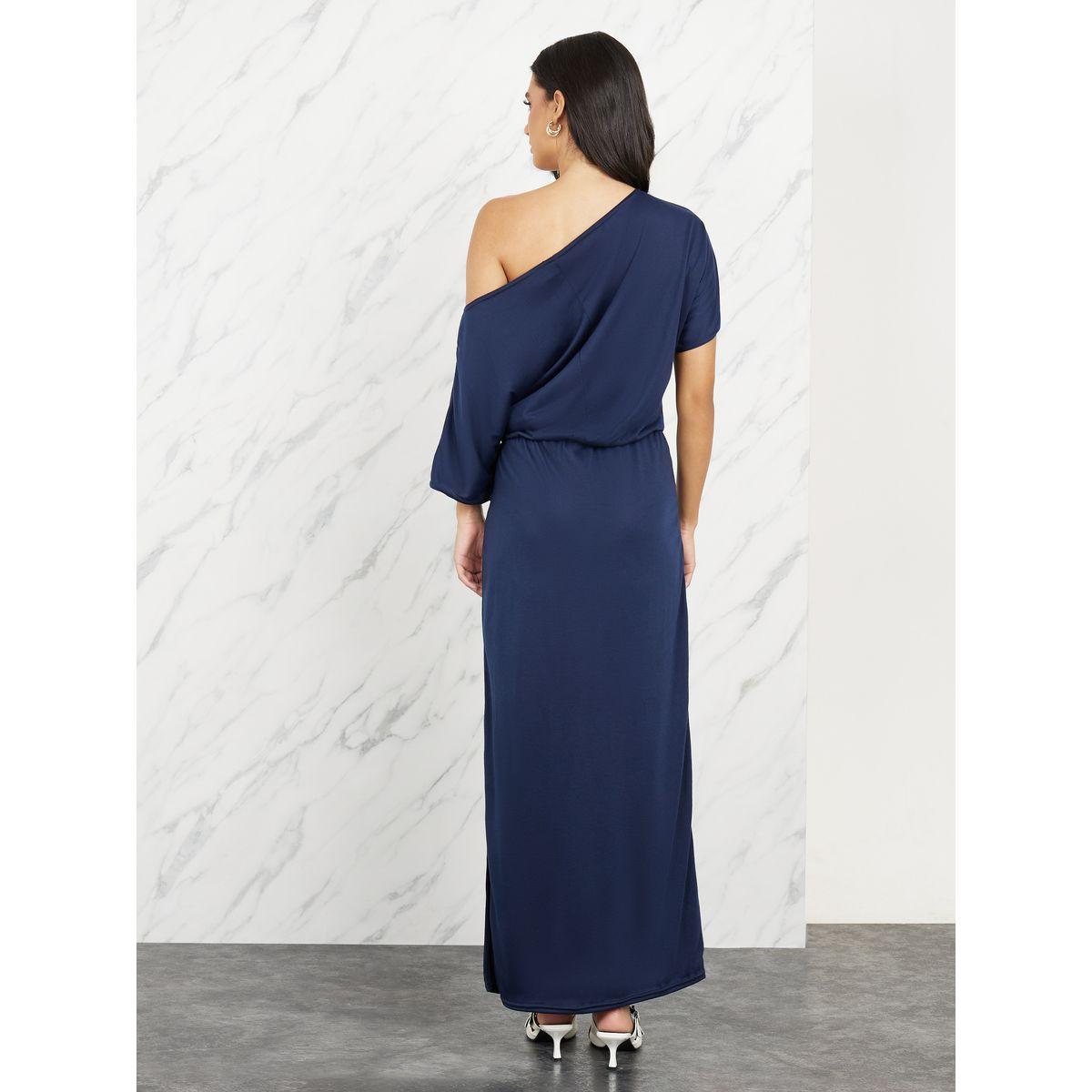 Styli Off Shoulder Neck Sheath Maxi Dress with Side Slit Detail-women-clothing-dresses-image-4