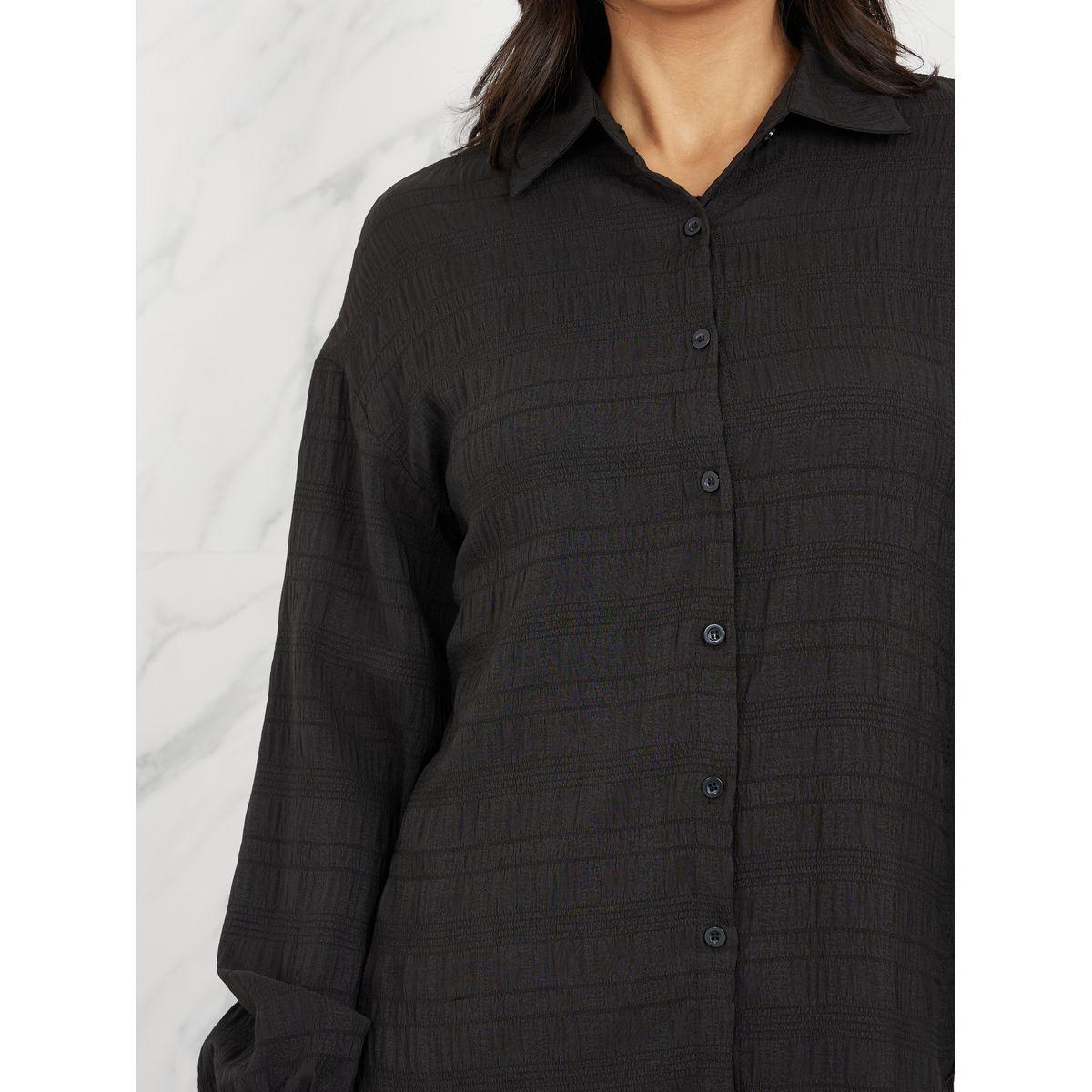 Styli Crepe Textured Drop Shoulder Shirt and Straight Leg Pant Set-women-clothing-coordsets-image-4