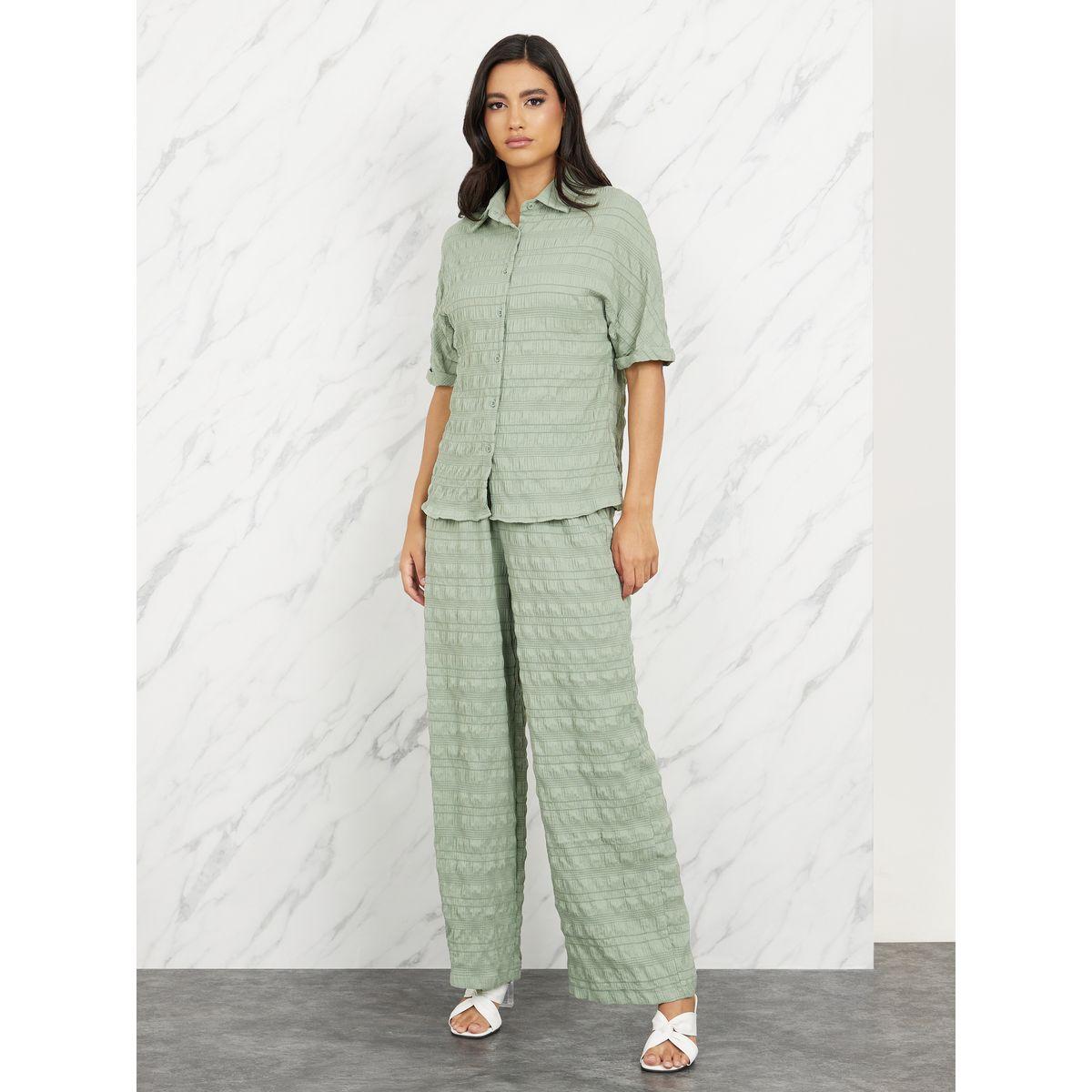 Styli Textured Short Sleeve Shirt & Straight Leg Pants Co-Ord-women-clothing-coordsets-image-2