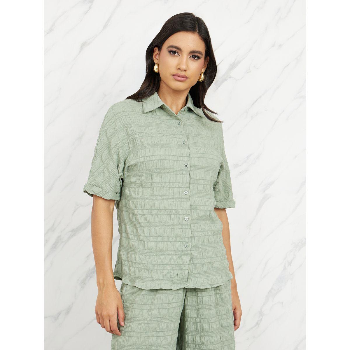 Styli Textured Short Sleeve Shirt & Straight Leg Pants Co-Ord-women-clothing-coordsets-image-3