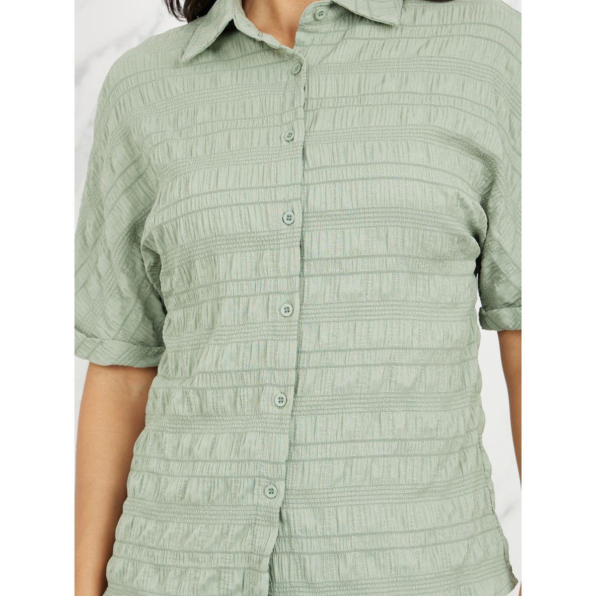 Styli Textured Short Sleeve Shirt & Straight Leg Pants Co-Ord-women-clothing-coordsets-image-4