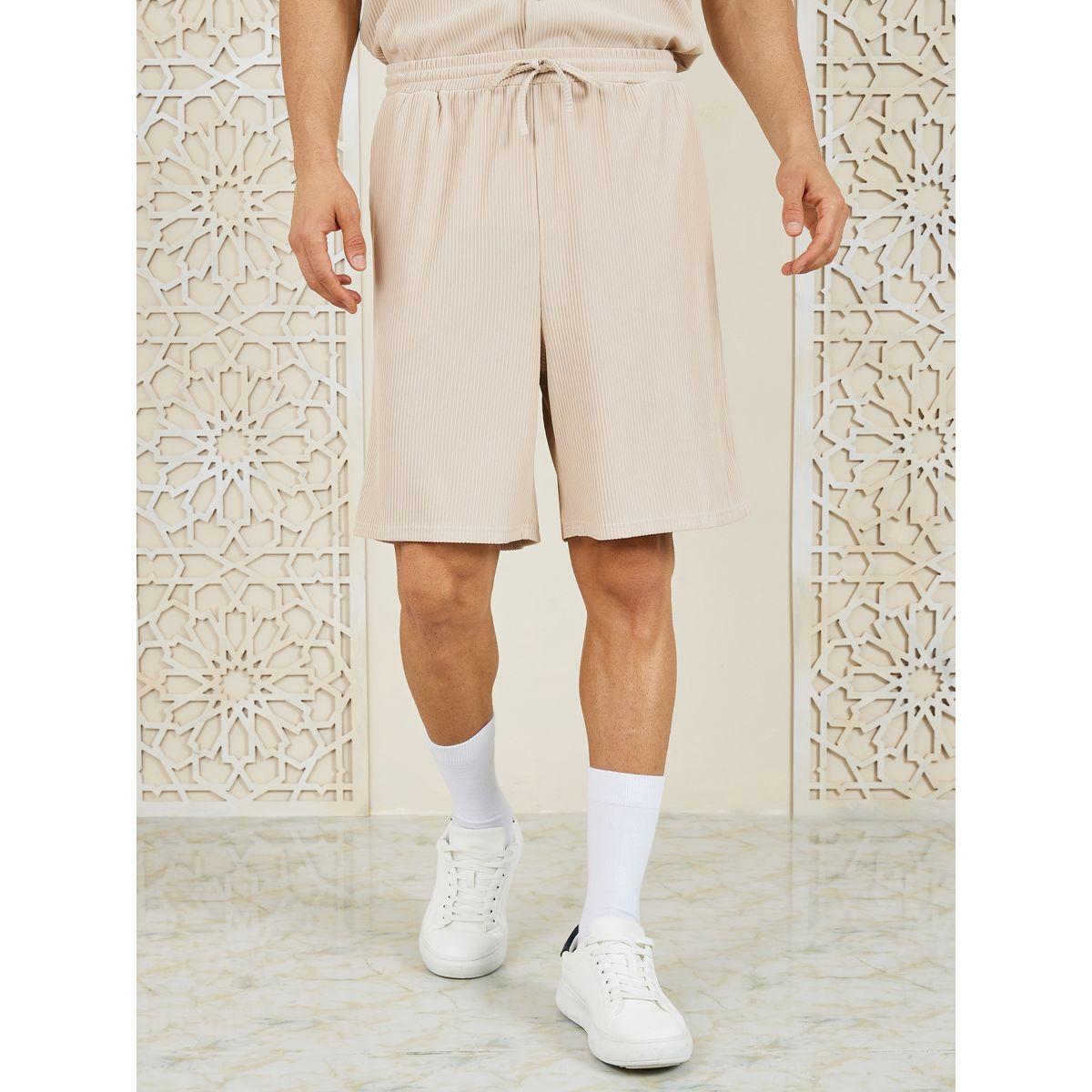 شورت بقصة مريحة مع تفاصيل مضلعة واربطة-men-clothing-bottoms-shorts-image-1