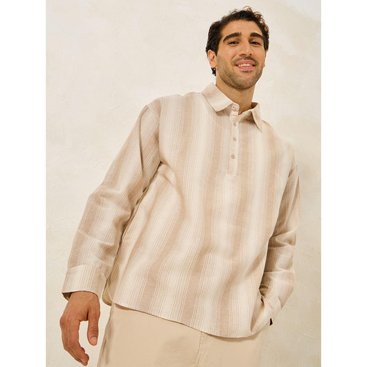 قميص قطن مخطط بقصة مريحة مع ازرار غلق-men-clothing-shirts-image-1