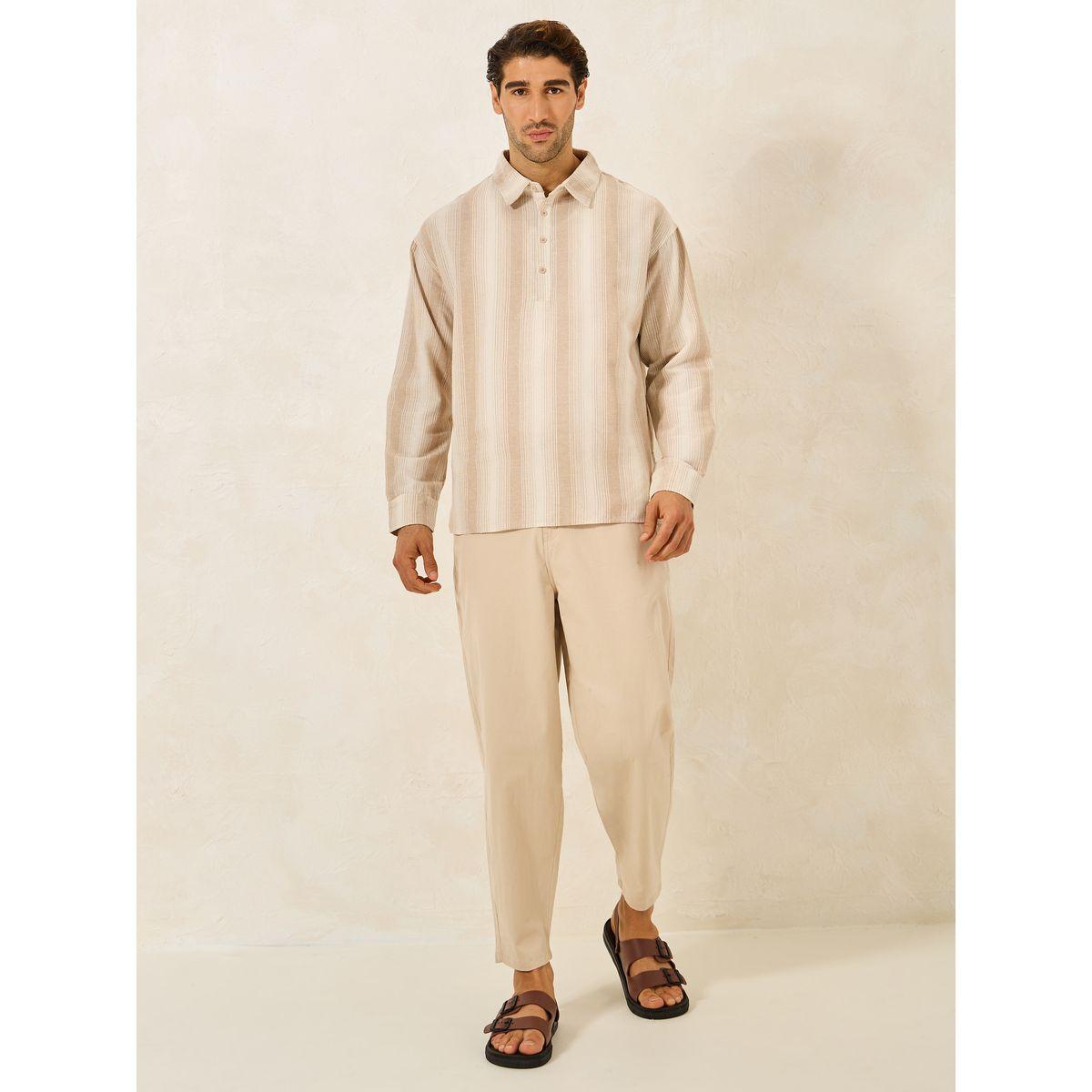 قميص قطن مخطط بقصة مريحة مع ازرار غلق-men-clothing-shirts-image-2