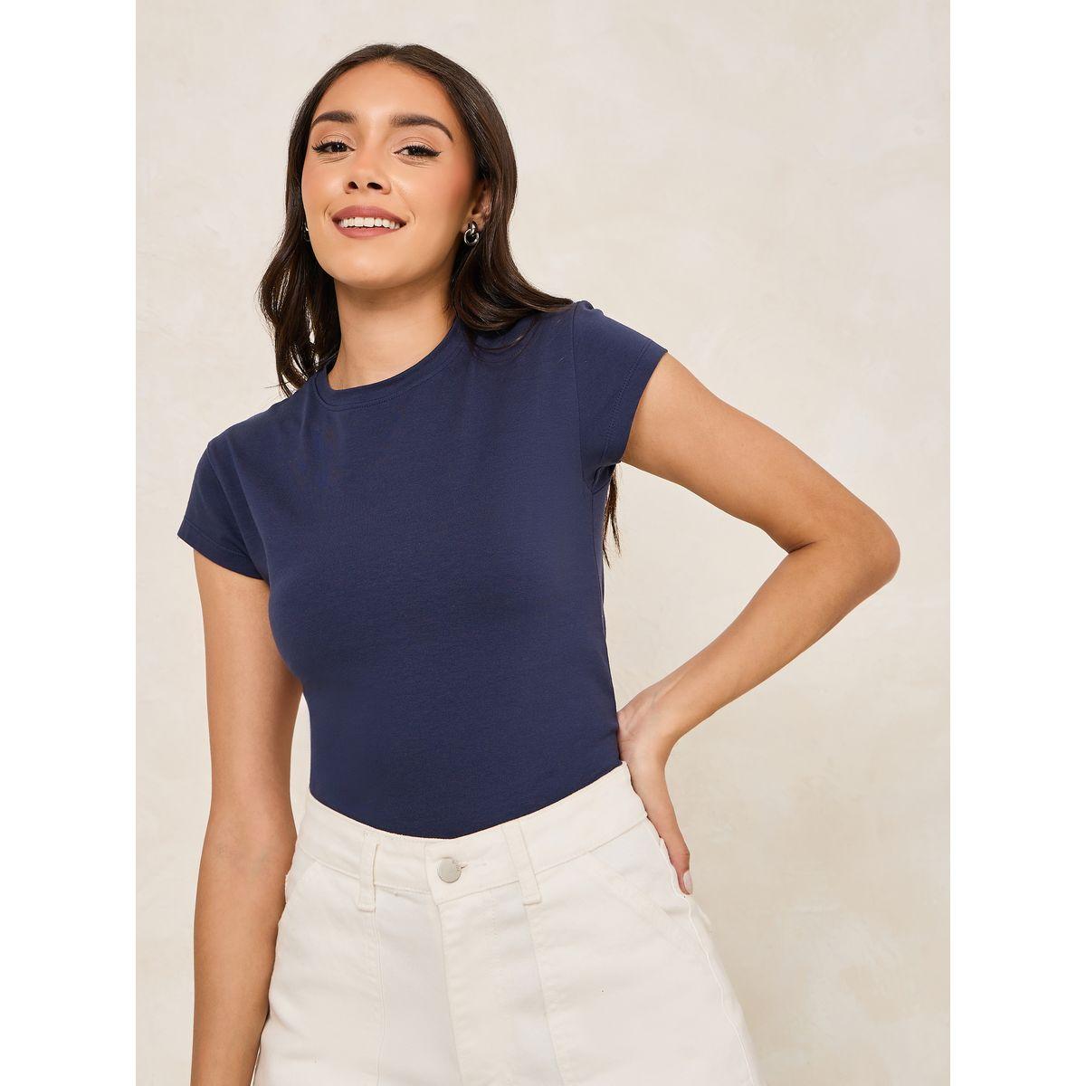 Styli Fitted Round Neck Cap Sleeve T-Shirt-women-clothing-tshirts-image-1