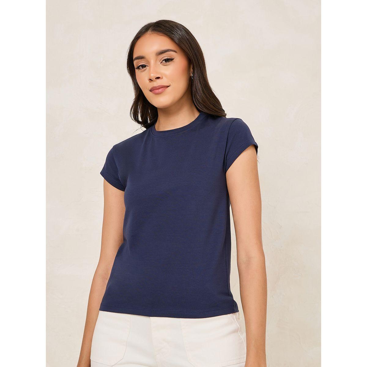 Styli Fitted Round Neck Cap Sleeve T-Shirt-women-clothing-tshirts-image-3
