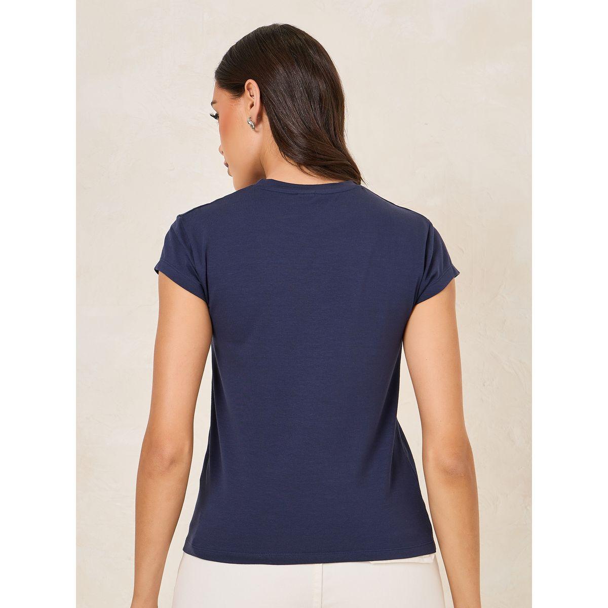 تيشيرت سادة بياقة دائرية واكمام كاب-women-clothing-tshirts-image-5
