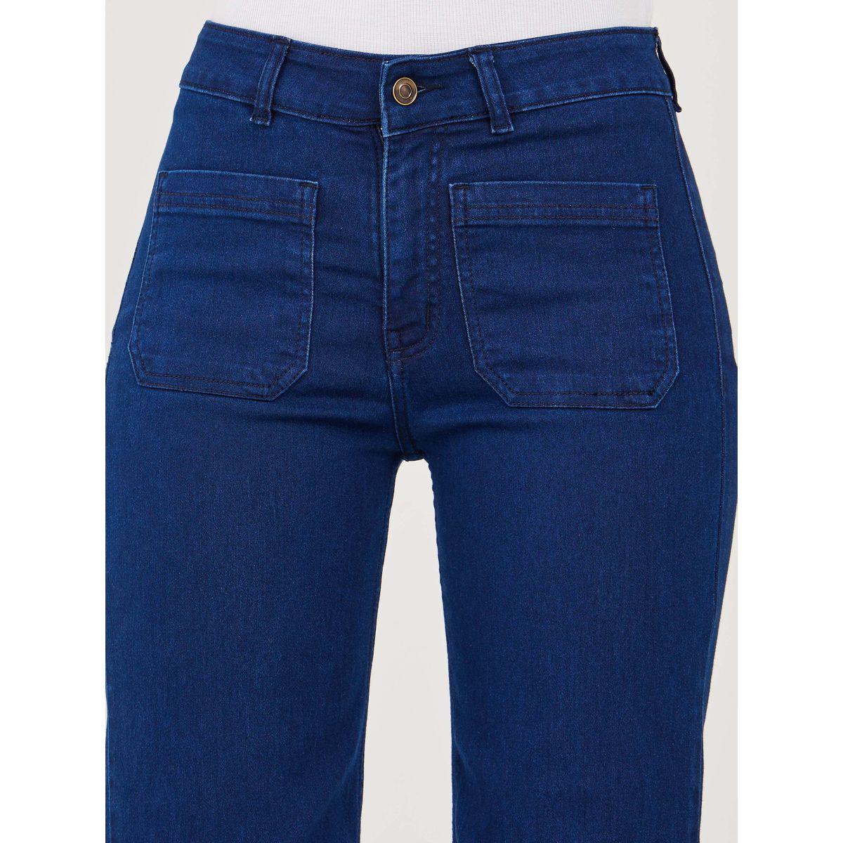 Styli Solid Flared Jeans with Patch Pocket-women-clothing-bottoms-jeans-image-3
