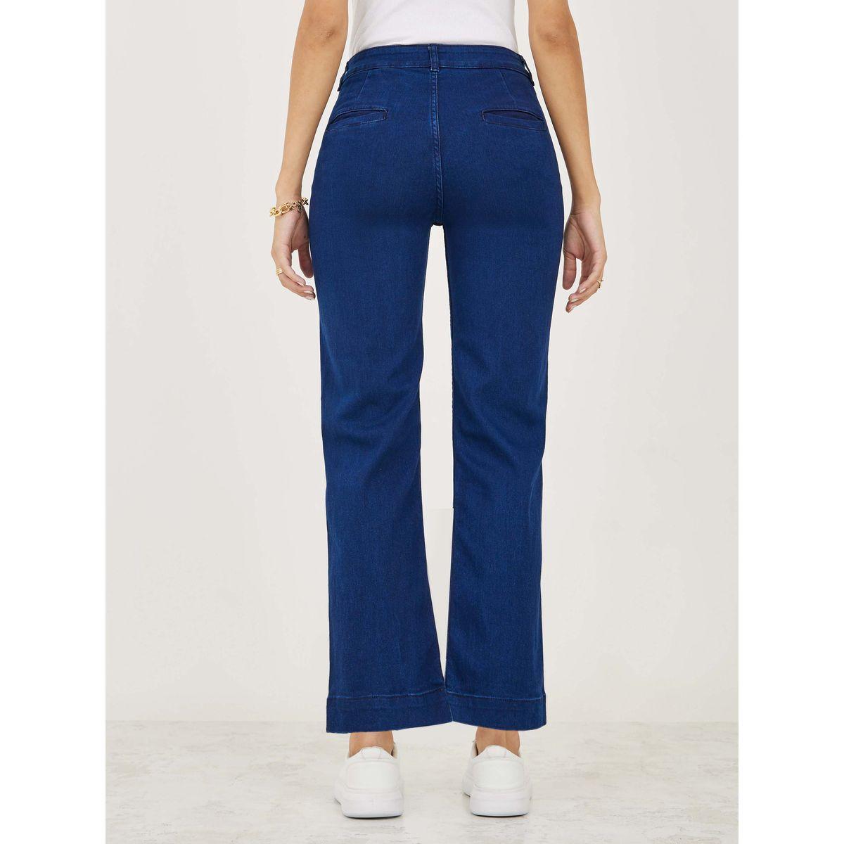 Styli Solid Flared Jeans with Patch Pocket-women-clothing-bottoms-jeans-image-4