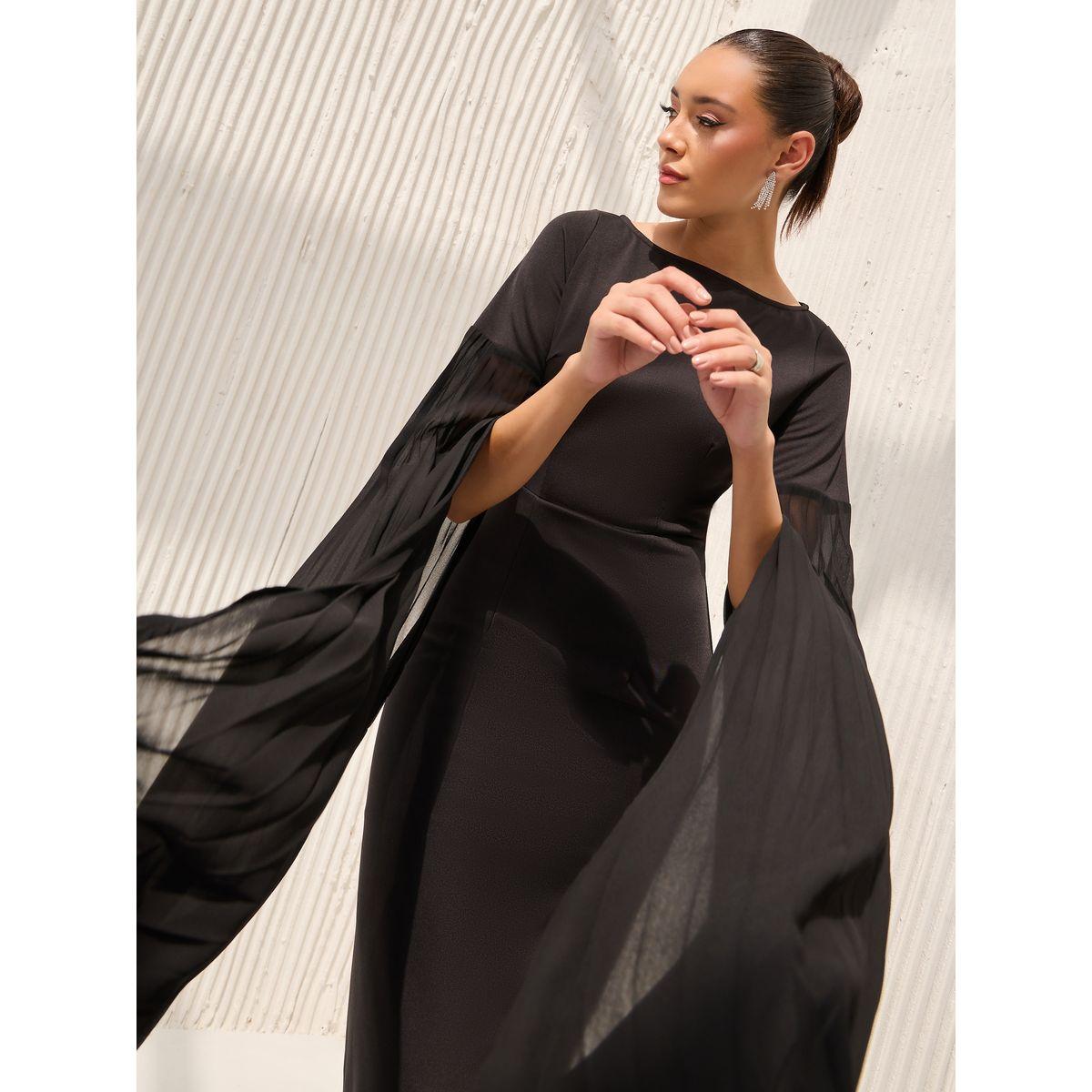 Styli Boat Neck Bodycon Maxi Dress with Pleated Sleeves-women-clothing-dresses-image-3