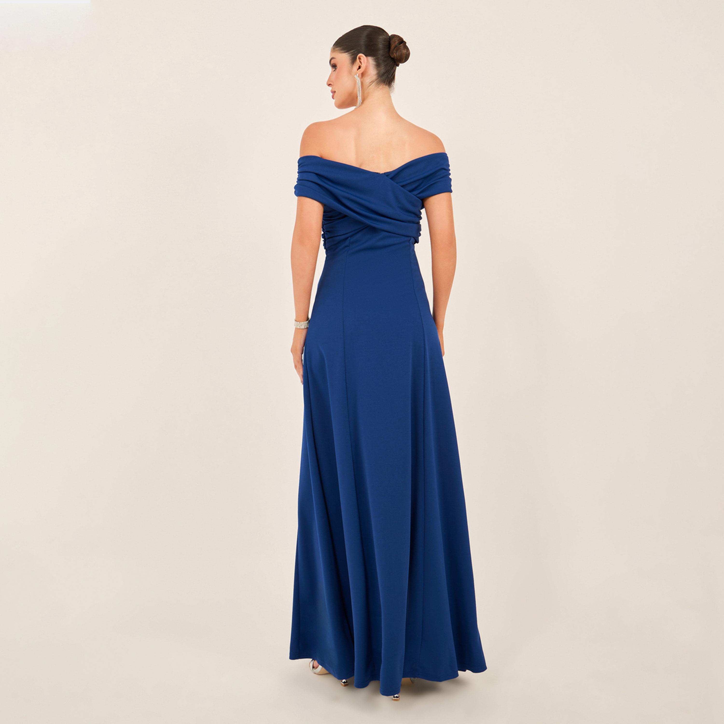 Styli Plain Pleated Off Shoulder A-line Maxi Dress-women-clothing-dresses-image-5