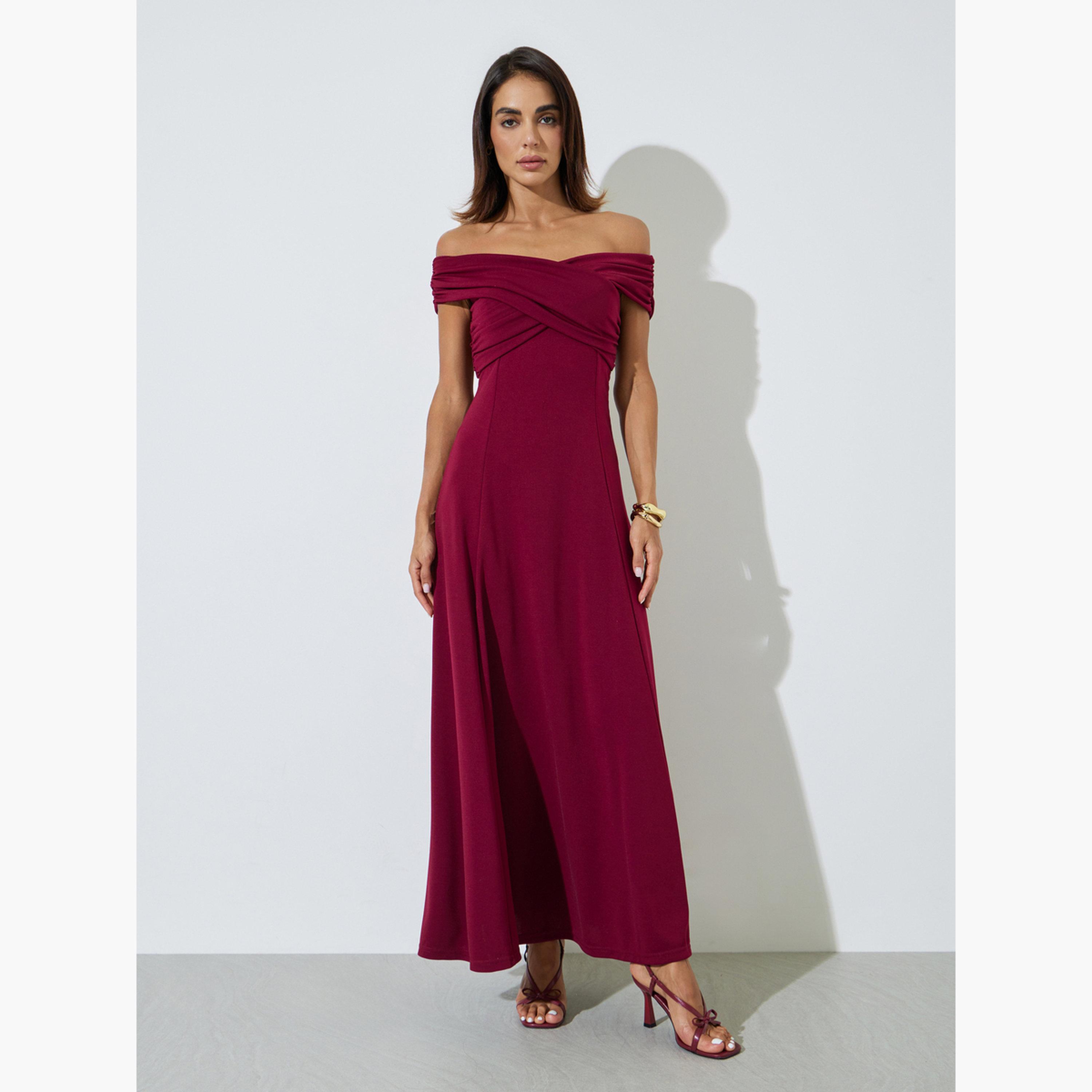 فستان سهرة طويل بحافة واسعة وأكتاف مكشوفة-women-clothing-dresses-image-1