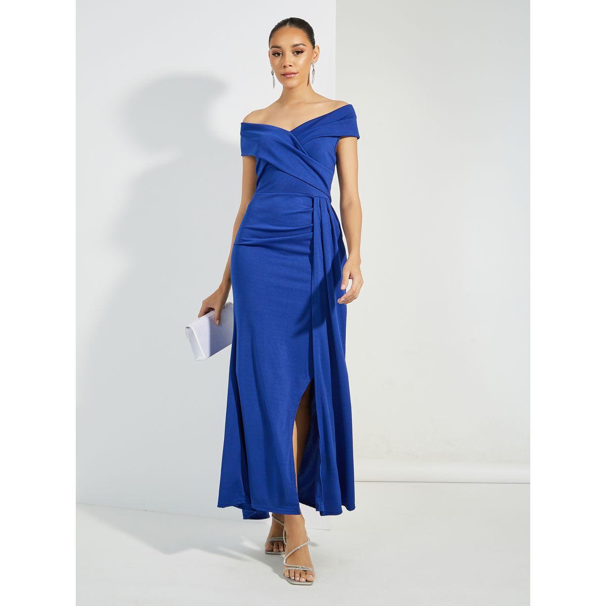 Styli Front Slit Off Shoulder Neck A-Line Maxi Dress-women-clothing-dresses-image-1