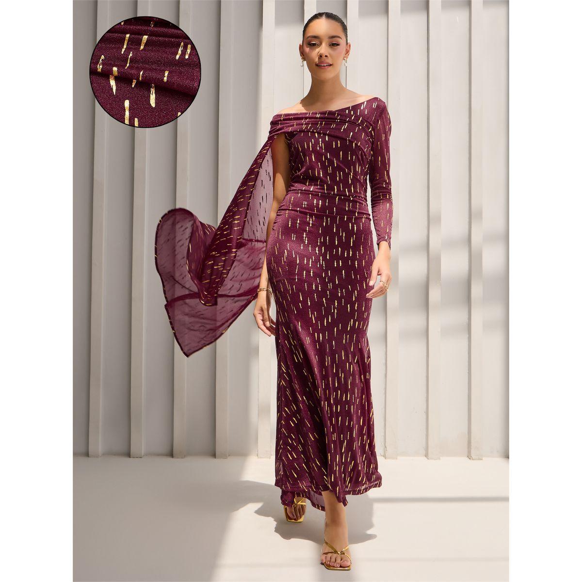 Styli Self Design One Shoulder Cape Maxi Dress-women-clothing-dresses-image-1
