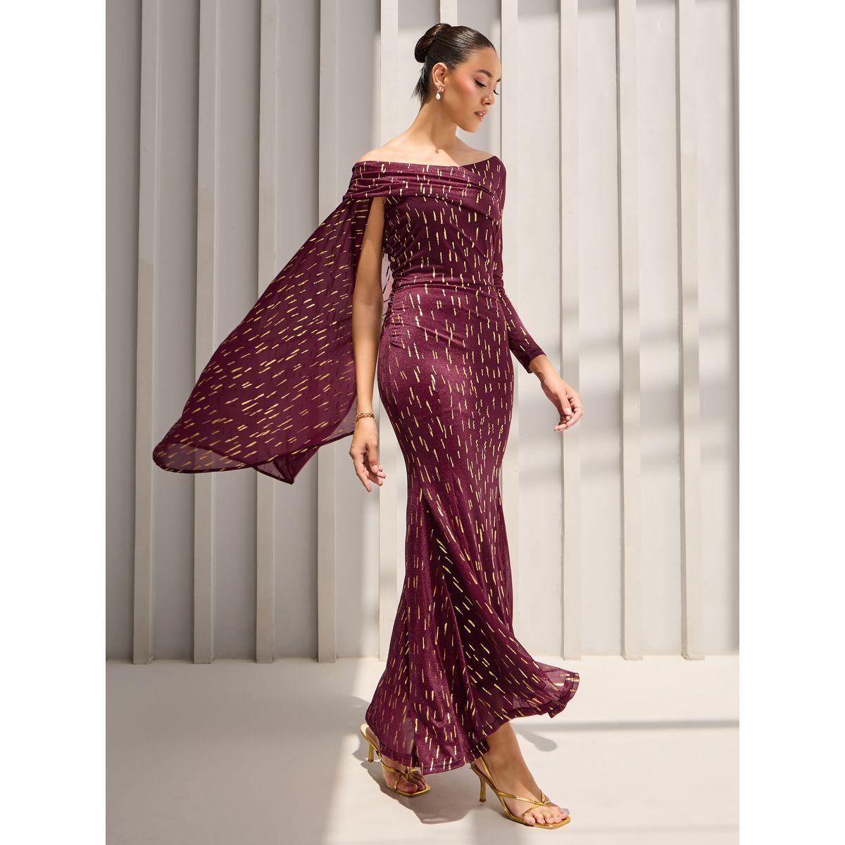 فستان طويل بتصميم كيب وكتف واحد-women-clothing-dresses-image-2