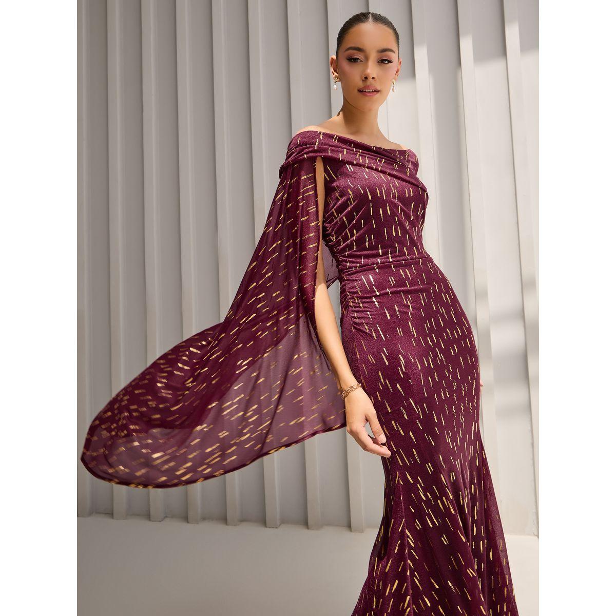 فستان طويل بتصميم كيب وكتف واحد-women-clothing-dresses-image-3