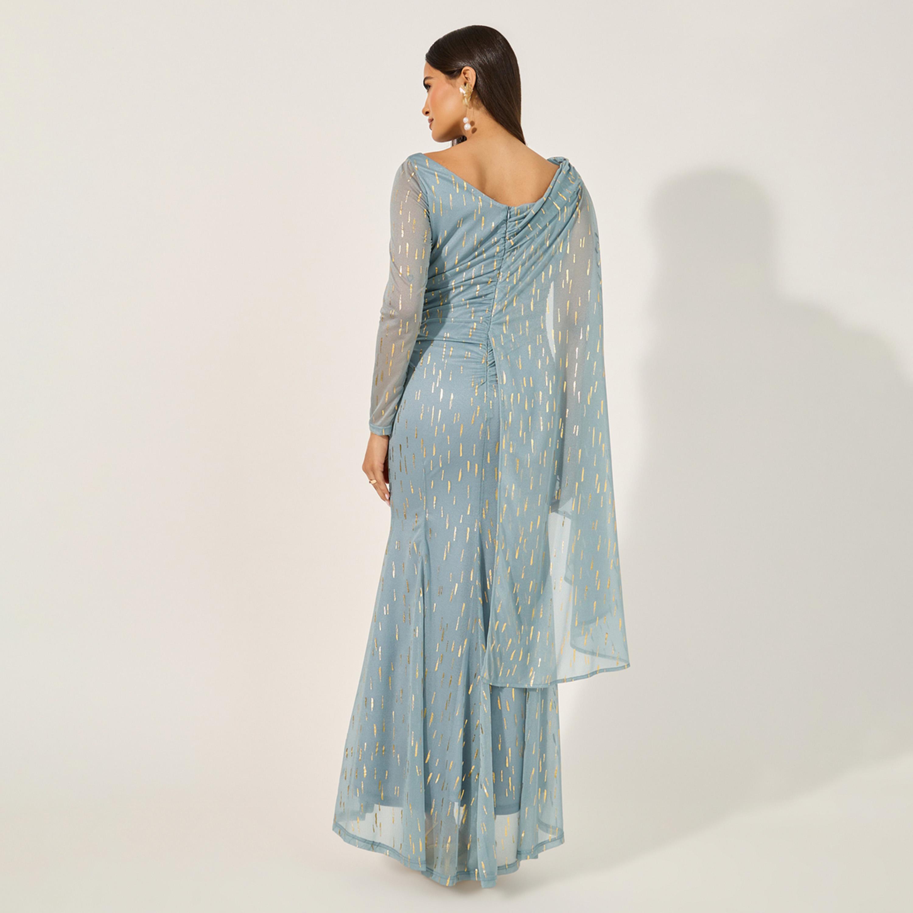 Styli Self Design One Shoulder Cape Maxi Dress-women-clothing-dresses-image-5