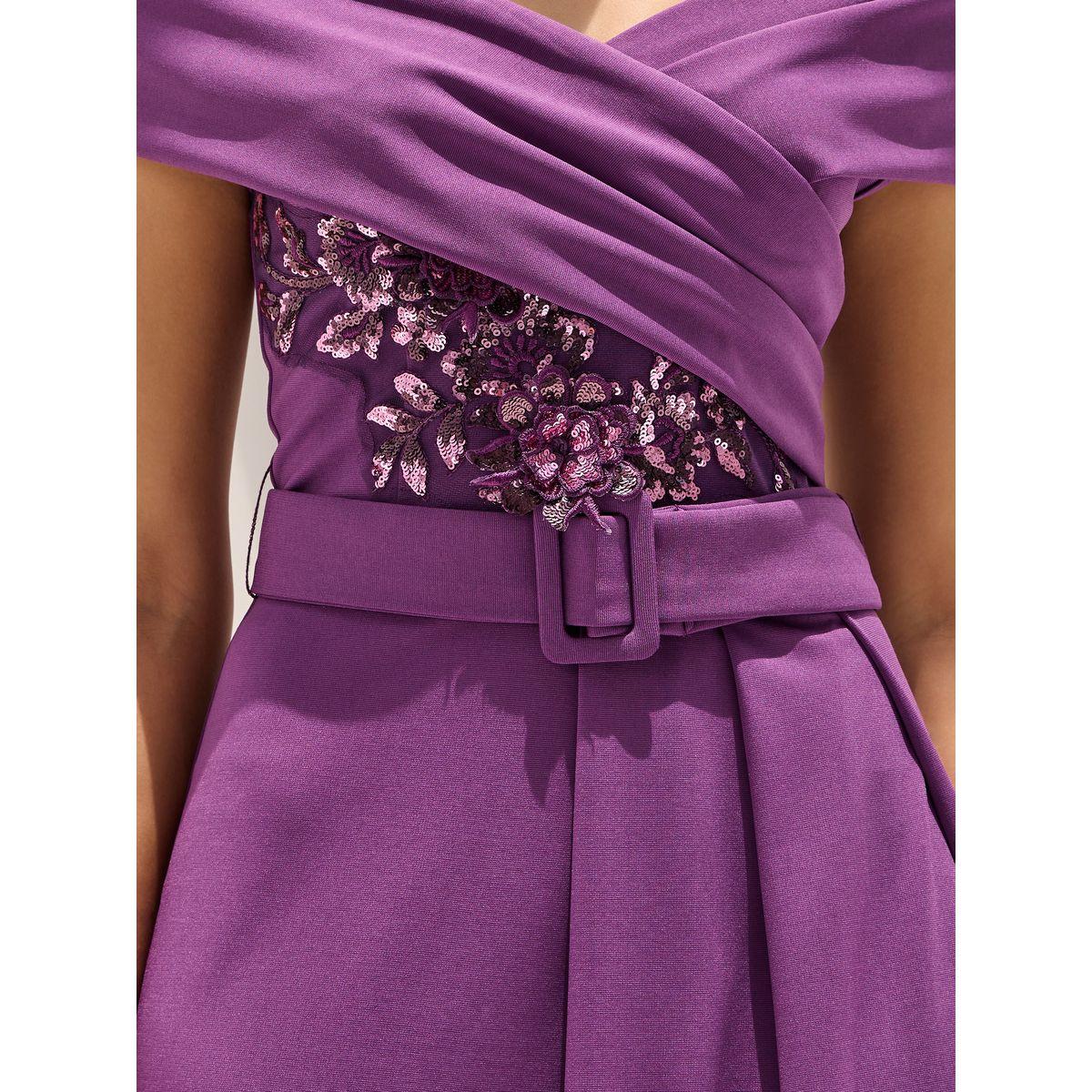 Styli Sequined Off Shoulder Neck Belted Maxi Dress-women-clothing-dresses-image-4