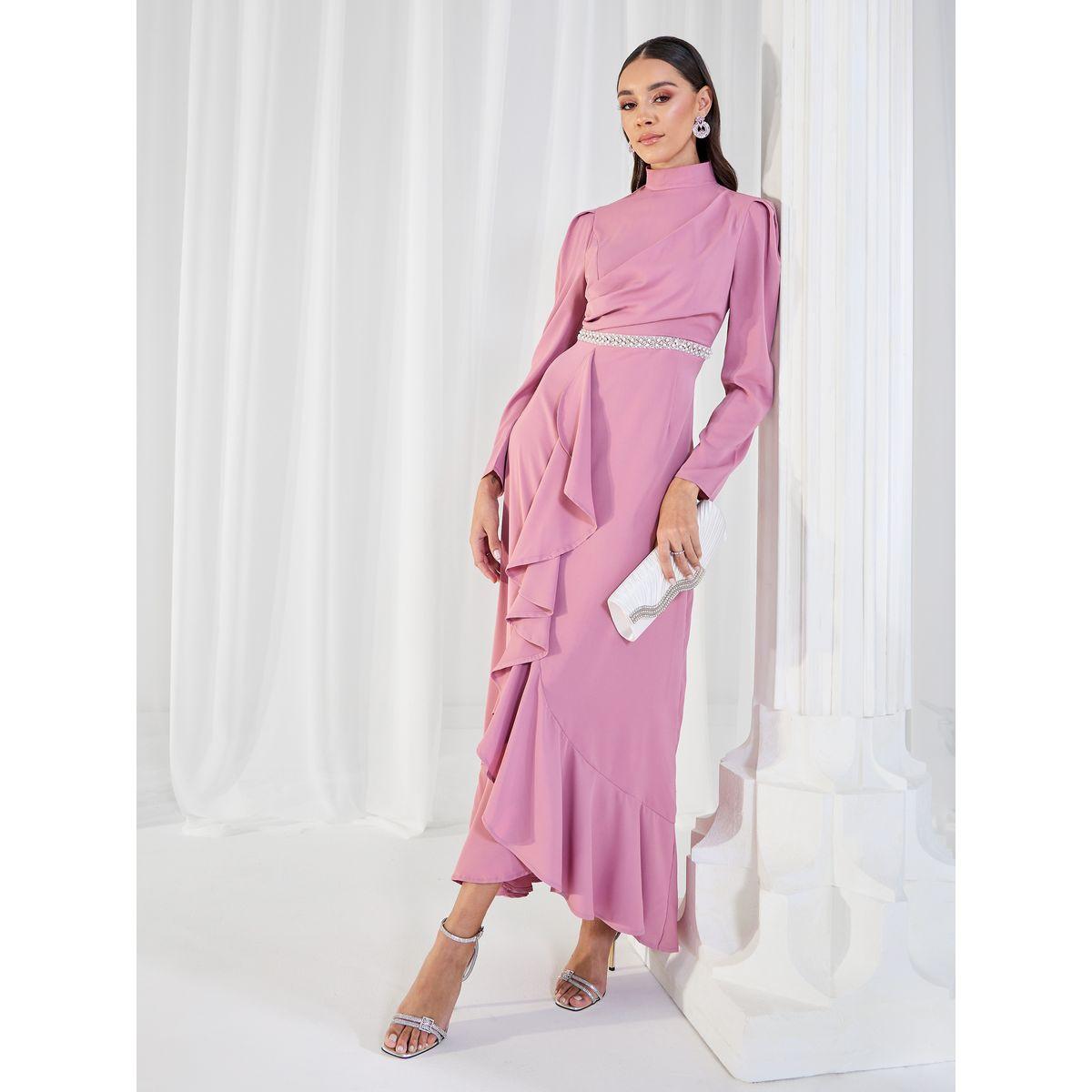 Styli Embellished Waistband Ruffled A-Line Maxi Dress-women-clothing-dresses-image-5