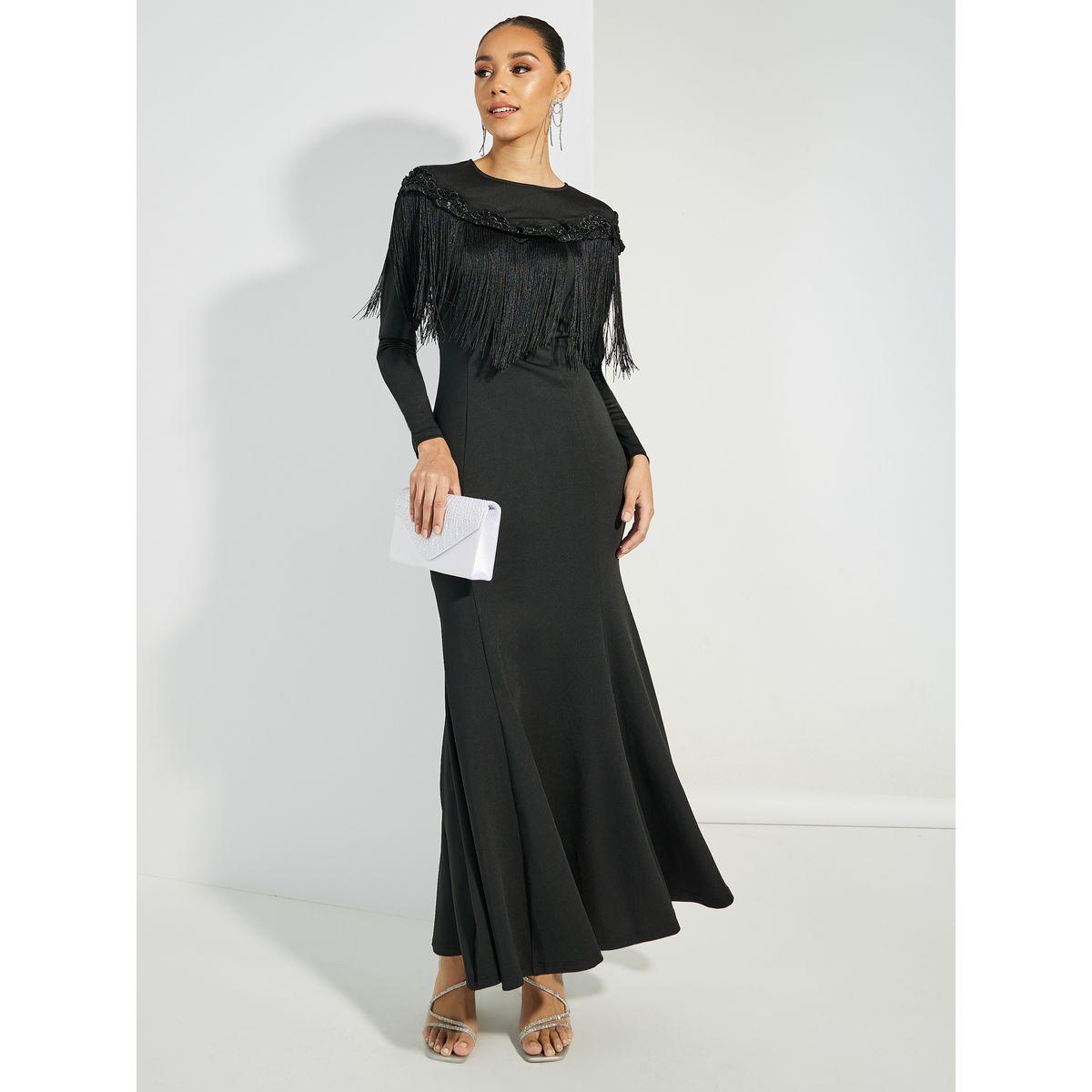 Styli Embellished Long Sleeves Mermaid Maxi Dress with Tassels-women-clothing-dresses-image-1