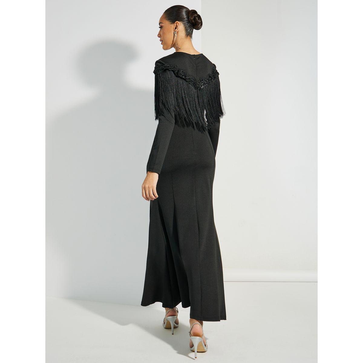 فستان طويل بنمط حورية البحر مع اكمام طويلة وشراشيب-women-clothing-dresses-image-4