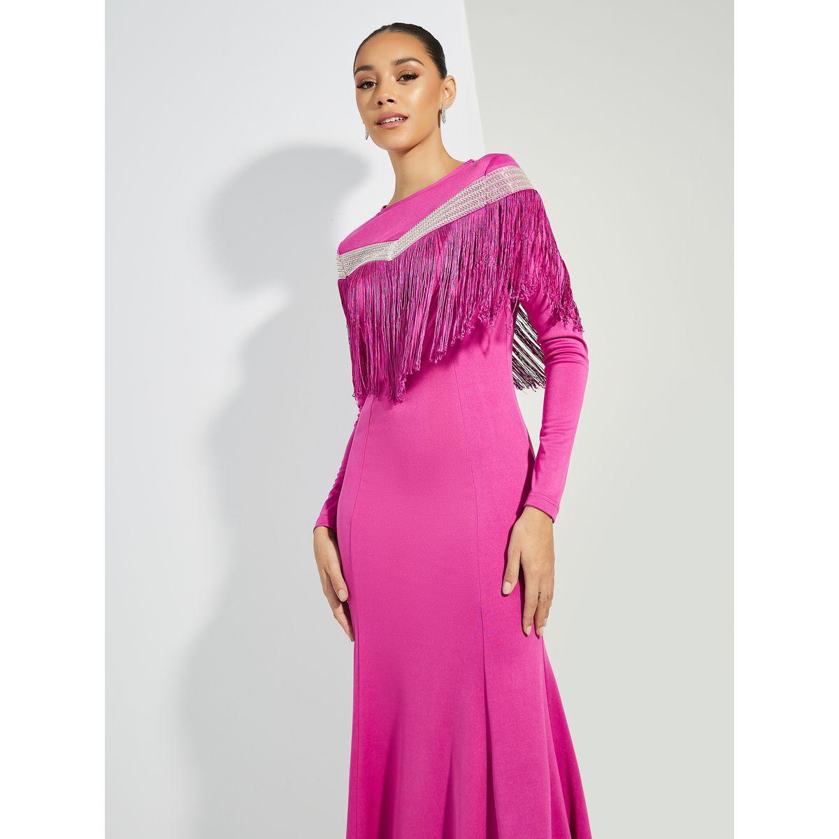 فستان طويل بنمط حورية البحر مع اكمام طويلة وشراشيب-women-clothing-dresses-image-2