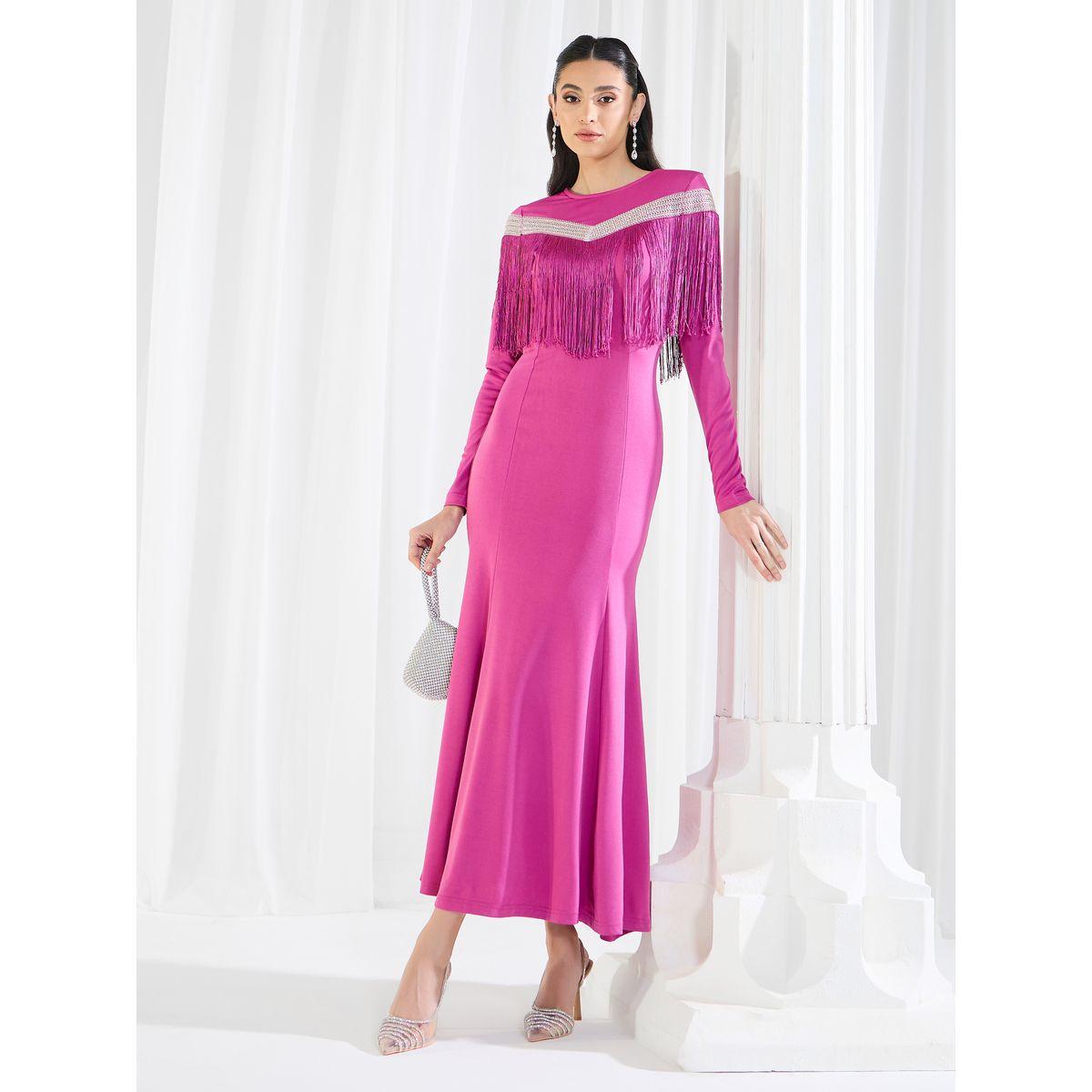 فستان طويل بنمط حورية البحر مع اكمام طويلة وشراشيب-women-clothing-dresses-image-5