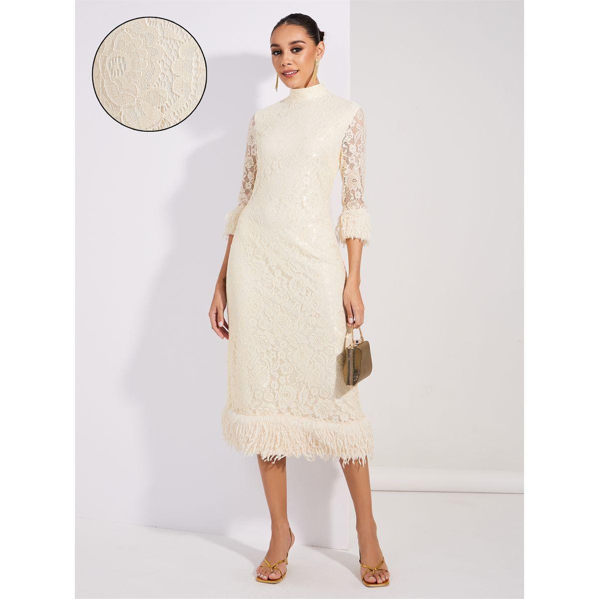 Styli Limited Lace Insert Faux Fur Detail Sheath Midi Dress-women-clothing-dresses-image-1
