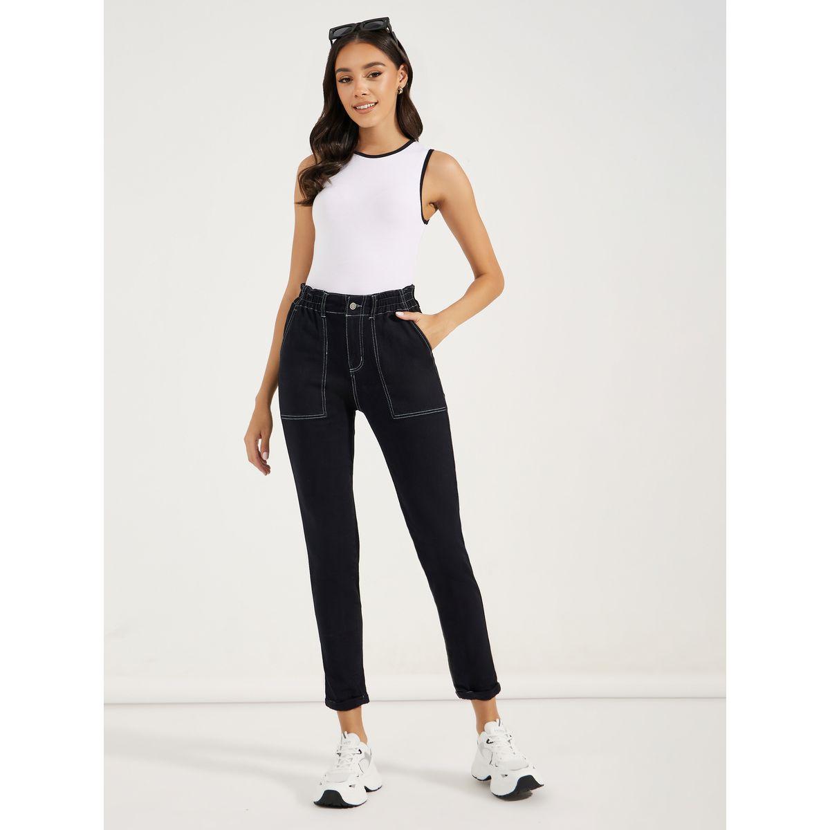 بنطال دنيم بقصة موم وتفاصيل مدروزة-women-clothing-bottoms-jeans-image-1