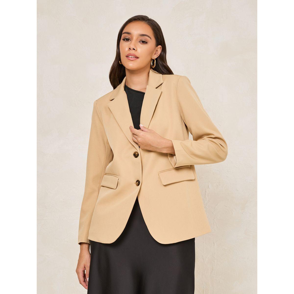 بليزر سادة بقصة عادية مع ازرار-women-clothing-coatsandjackets-blazers-image-6
