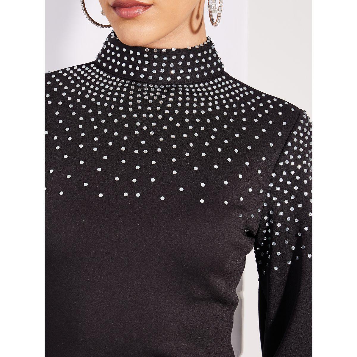 فستان يديكون ميدي بياقة عالية ومزين بحجر الراين-women-clothing-dresses-image-4