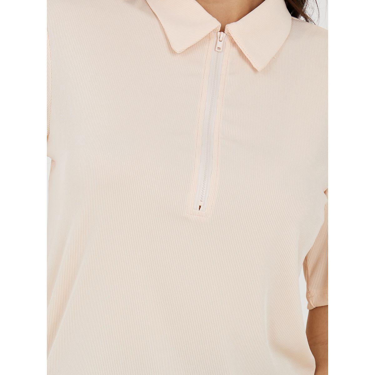 Styli Regular Fit Ribbed Polo T-Shirt with Half Zip-women-clothing-tshirts-image-4