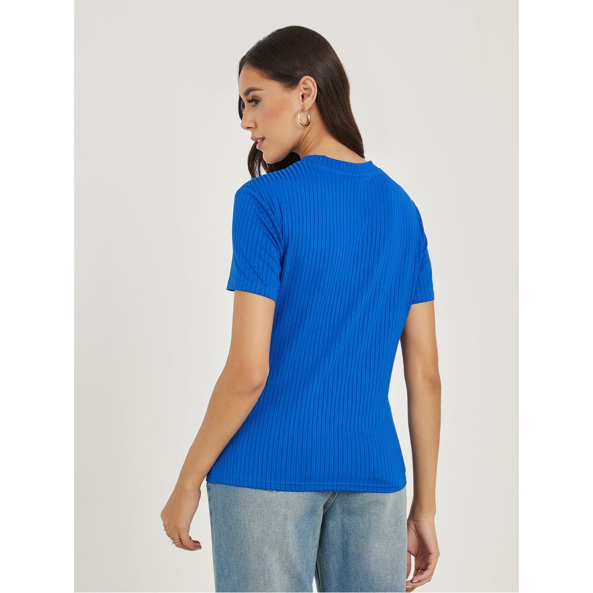 Styli Ribbed Regular Fit V Neck T-Shirt-women-clothing-tshirts-image-5