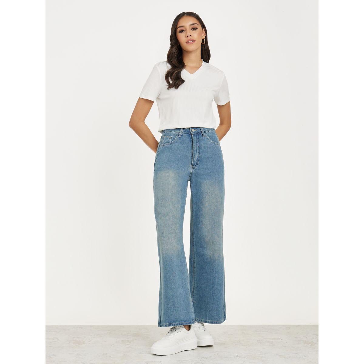 تيشيرت سادة مضلع باكمام قصيرة-women-clothing-tshirts-image-3