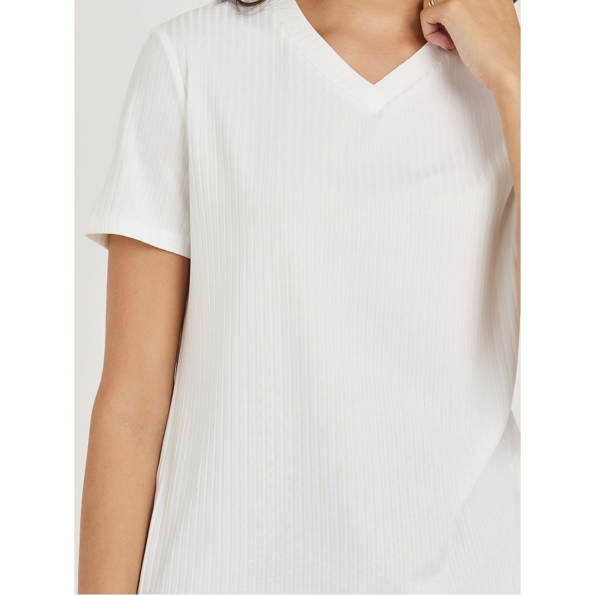 تيشيرت سادة مضلع باكمام قصيرة-women-clothing-tshirts-image-4