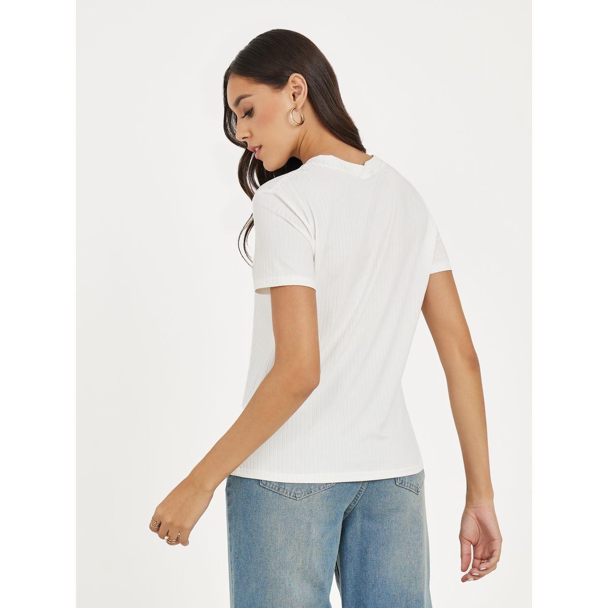 Styli Ribbed Regular Fit V Neck T-Shirt-women-clothing-tshirts-image-5
