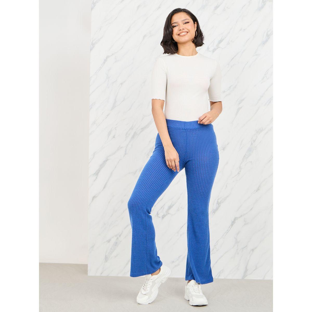 Styli Ribbed Elastic Waistband Flared Pants-women-clothing-bottoms-trousers-image-2